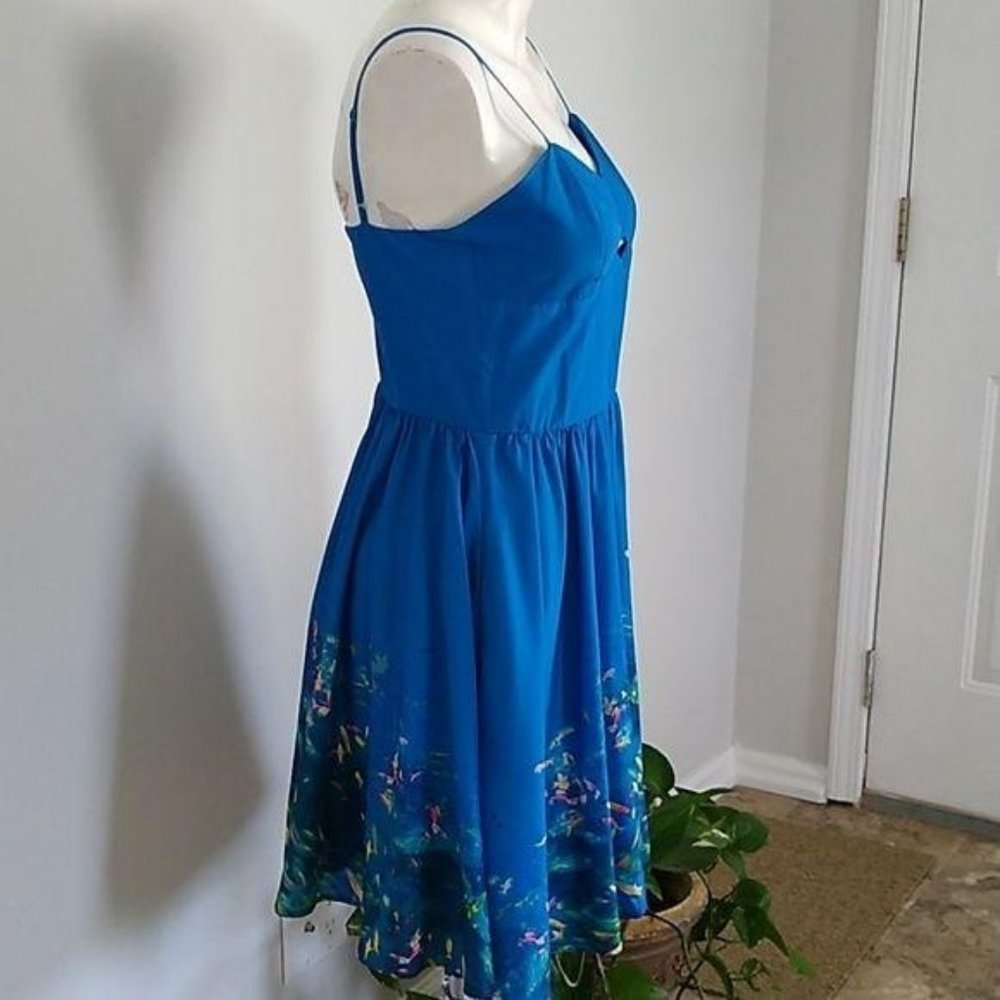 Nanette Lepore Blue Watercolor Dress Fit Flare - Picture 4 of 6